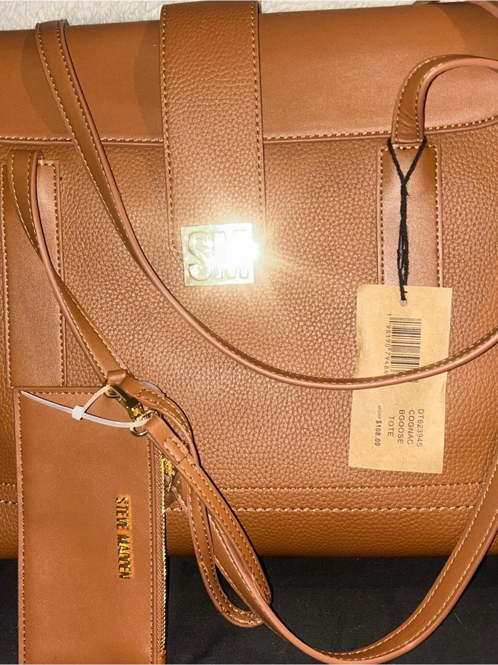 Steve Madden Cognac Pebbled Tote with Matching Wristlet